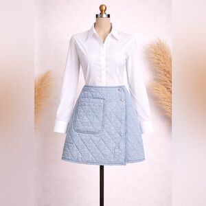 Blank NYC Quilted Denim Mini Skirt Medium Light Wash Wrap Style
